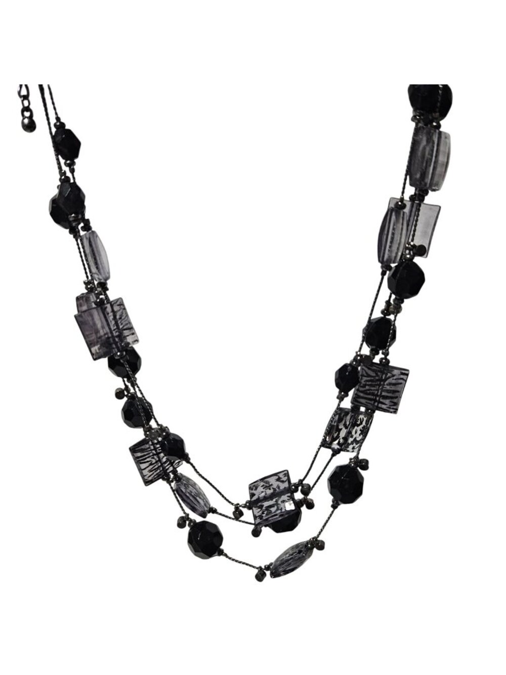 Y2K Beaded Necklace Black Gray Multi Strand Acrylic Gothic Dark Academia Jewelry